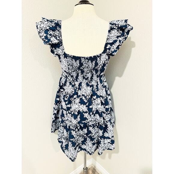 Abercrombie & Fitch Ruched Flutter Sleeve Mini Dress Navy Floral Large - Picture 2 of 7